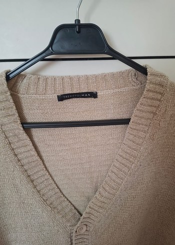 Bej V Yaka Örgü Kadın Hırka - Görsel 3