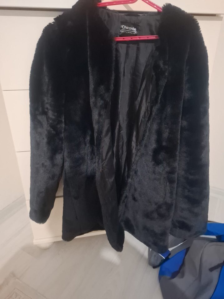 Siyah Kadın Kürk Detaylı Midi Mont - Görsel 2