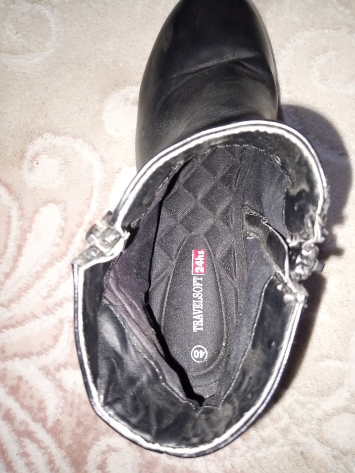 Siyah Deri Topuklu Kadın Bot - Görsel 5