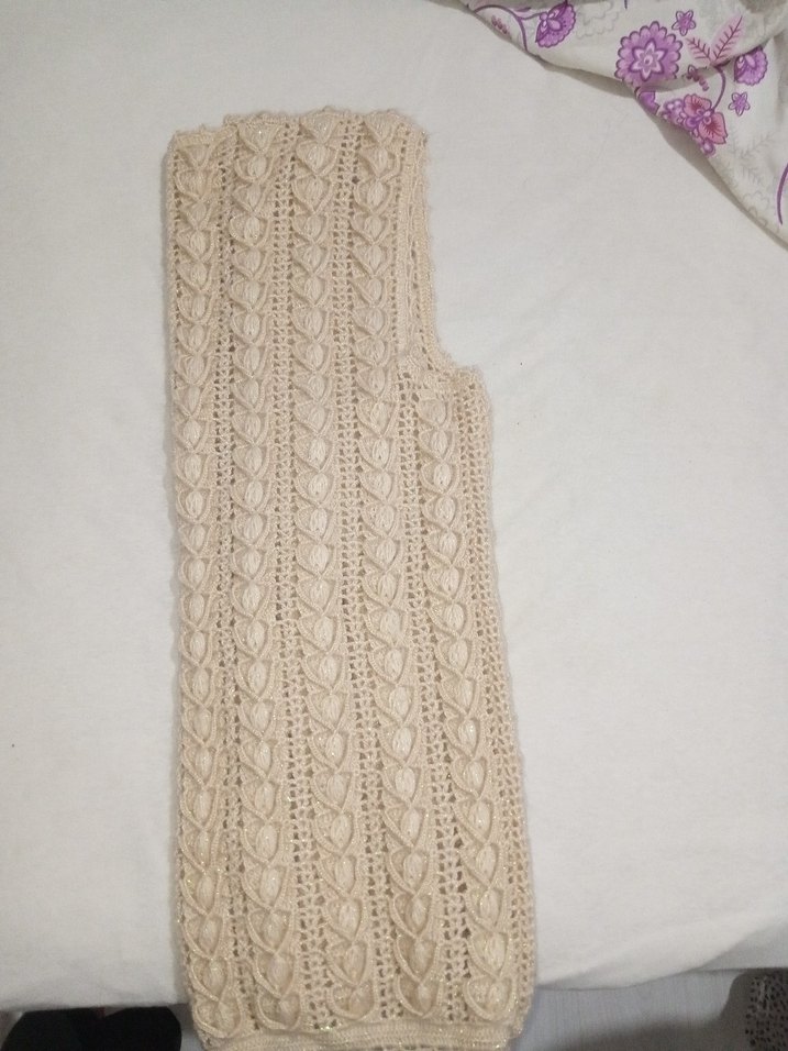 Bej Bohem Uzun Kollu Salaş Triko Yelek - Görsel 3