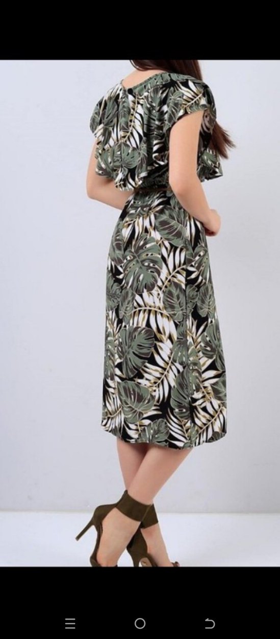 Yeşil Zebra Desenli Bohem Uzun Elbise - Görsel 2