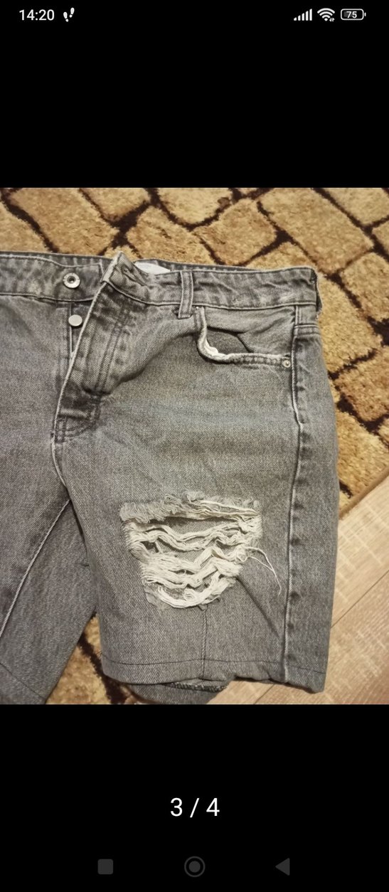 Düğmeli Gri Kadın Denim Mini Şort - Görsel 3