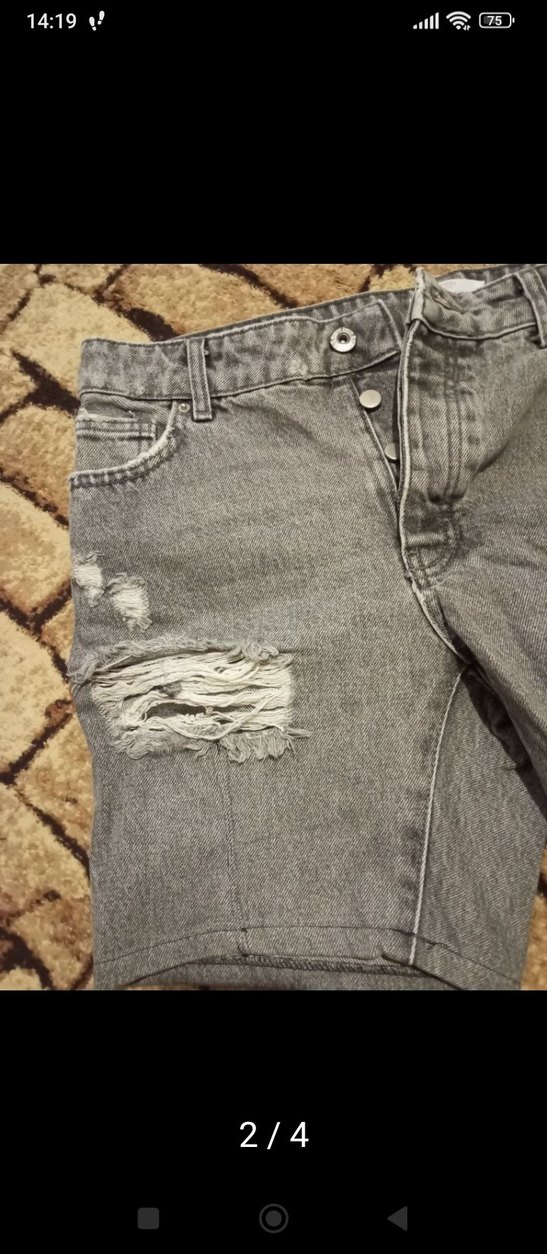 Düğmeli Gri Kadın Denim Mini Şort - Görsel 2