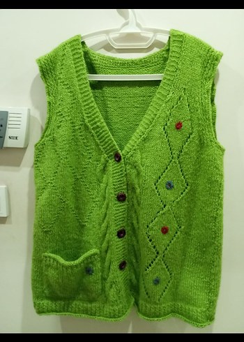 Diger Yeşil V Yaka Örgü Kadın Yelek - Görsel 2