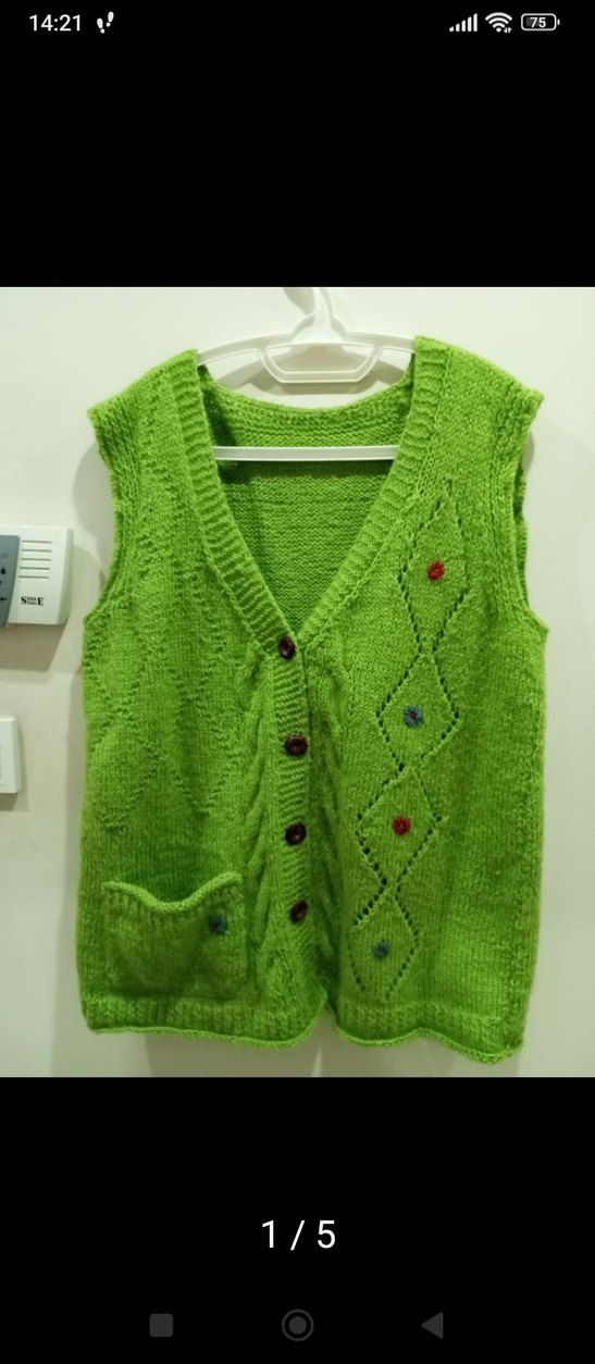 Diger Yeşil V Yaka Örgü Kadın Yelek - Görsel 2