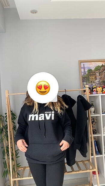 Diğer Mavi sweatshirt kapüşonlu uzun kollu