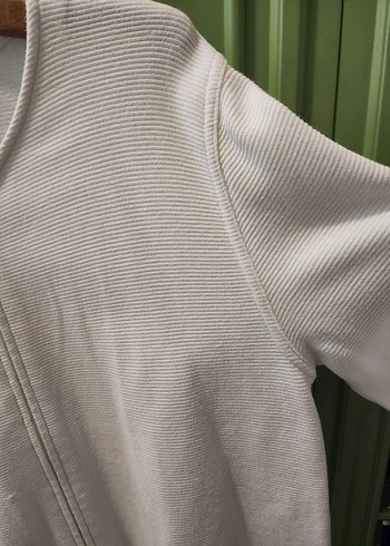 Beyaz Fermuarlı Kadın Keten Hırka - Görsel 6