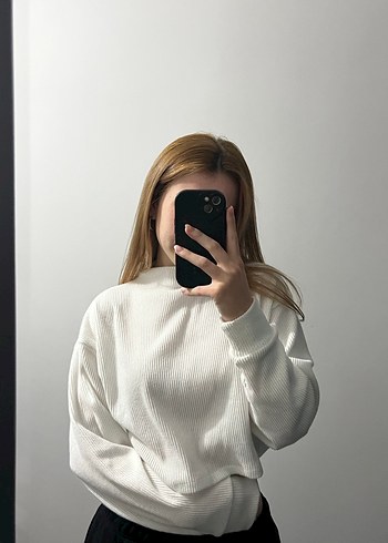 Bershka Beyaz boğazlı UzunKollu bershka Kadın fitili kazak