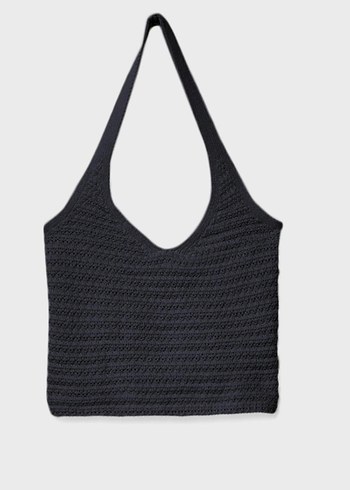 s Beden halter yaka Örgü Lacivert Crop Top stradivarius