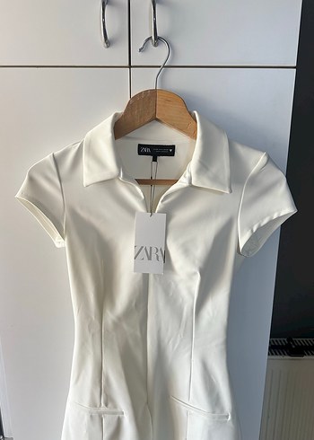 Zara Beyaz Kısa Kollu Kadın Şortlu Elbise - Görsel 4