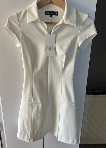 Zara Beyaz Kısa Kollu Kadın Şortlu Elbise - Görsel 3