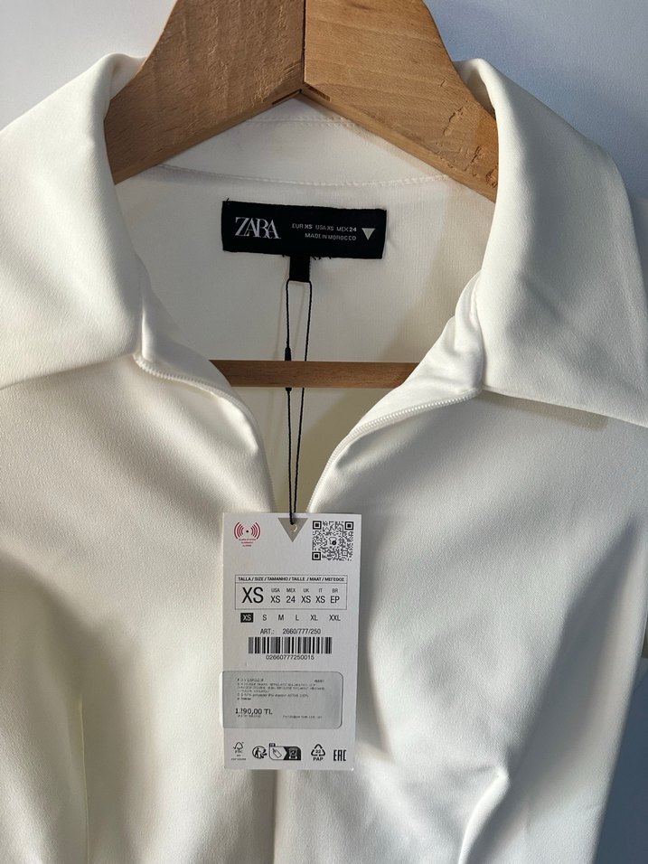 Zara Beyaz Kısa Kollu Kadın Şortlu Elbise - Görsel 2