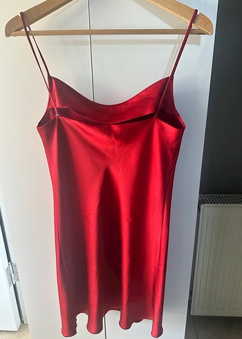The Latest Thing Kırmızı Drapeli Midi Saten Elbise - Görsel 7