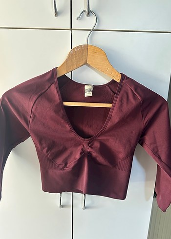 Bordo V Yaka Drapeli Spor Bluz - Görsel 4