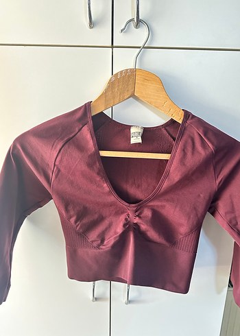 Bordo V Yaka Drapeli Spor Bluz - Görsel 2