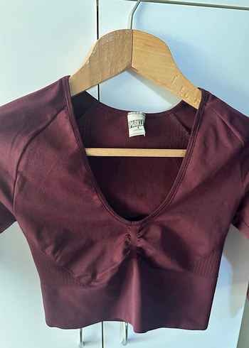 Bordo V Yaka Drapeli Spor Bluz - Görsel 3