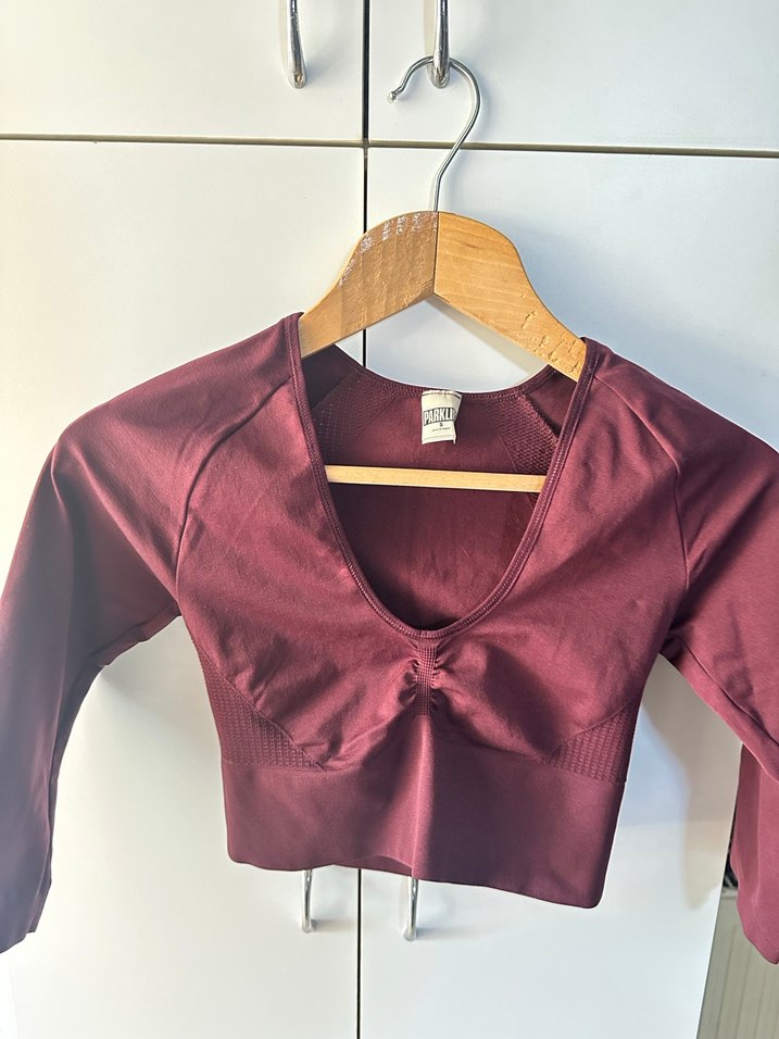 Bordo V Yaka Drapeli Spor Bluz - Görsel 2