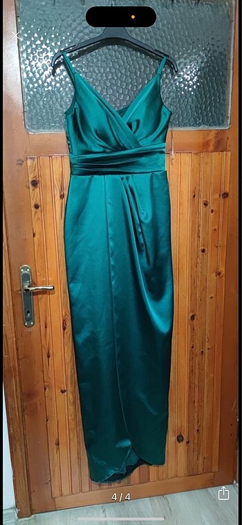 Yeşil saten abiye - Görsel 5