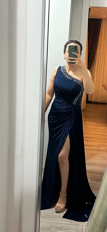 Lacivert yakası taşlı abiye - Görsel 2