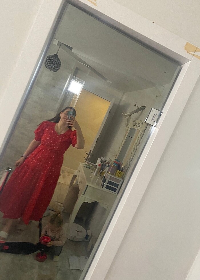 Kırmızı midi elbise - Görsel 3