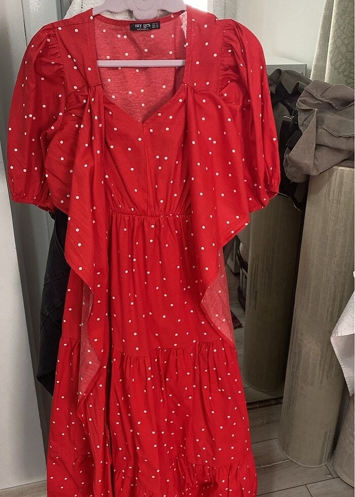 Kırmızı midi elbise - Görsel 2