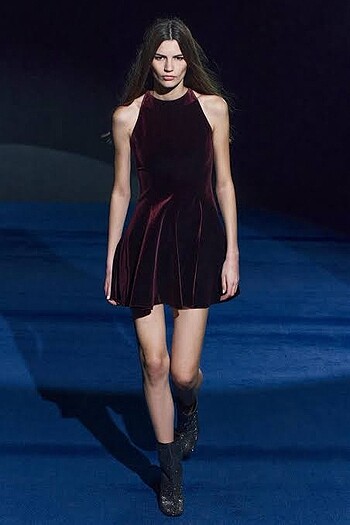 m Beden bordo Renk Zara ZW collection kadife elbise