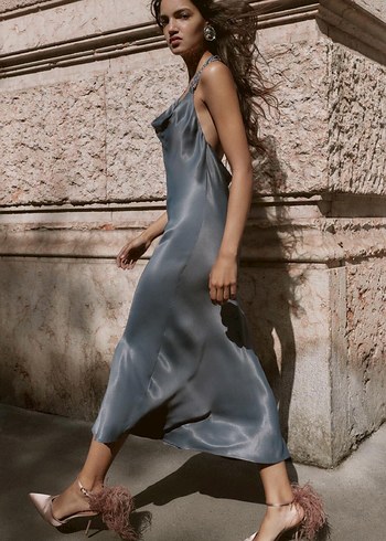 Zara Mucevher Tasli Saten Elbise