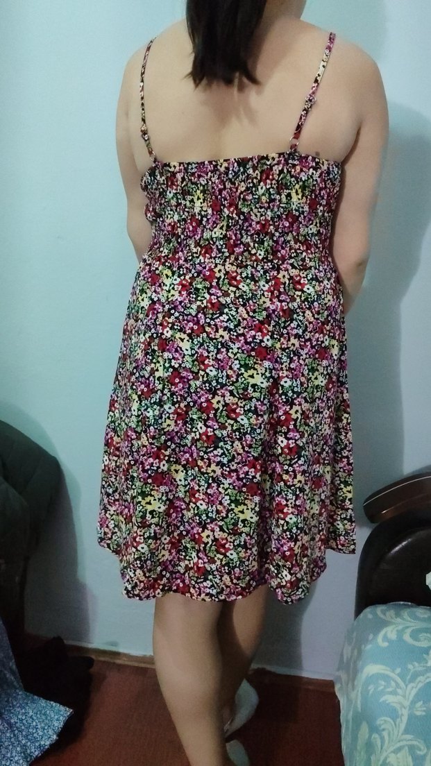 Çiçek Desenli Askılı Midi Elbise - Görsel 2