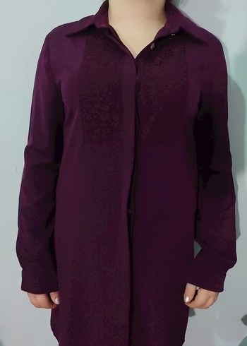 Bordo V Yaka Düğmeli Kadın Gömlek - Görsel 2