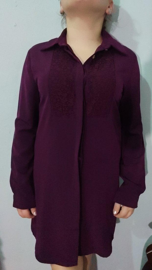 Bordo V Yaka Düğmeli Kadın Gömlek - Görsel 2