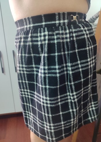 Düğmeli Mavi Ekose Mini Etek - Görsel 2