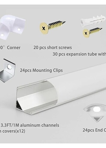 Diğer 12 adet x 1 m V LED profil, LED alüminyum profil V şeklinde, ka