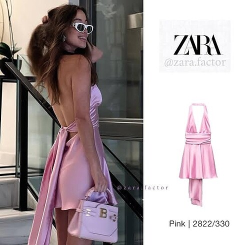 Zara saten fiyonklu elbise