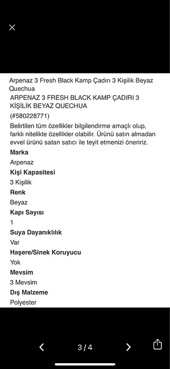 Arpenaz Fresh Black Decathlon 3 kişilik çadır