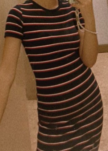 Çizgili Kısa Kollu Hamile Tişörtü - Görsel 2