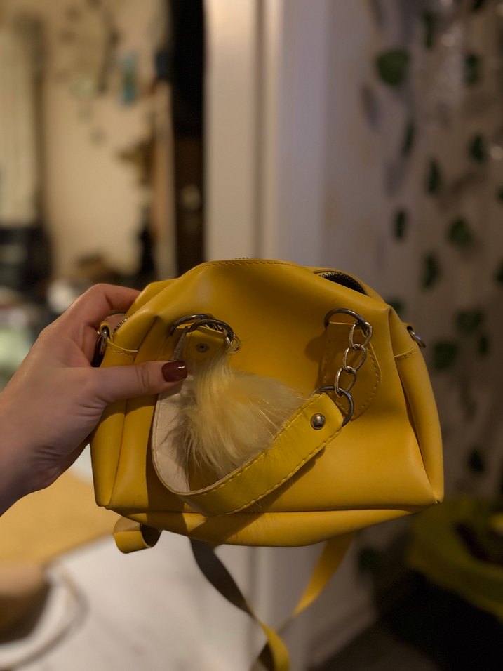 Sarı Deri Tokalı Kadın Çanta - Görsel 2