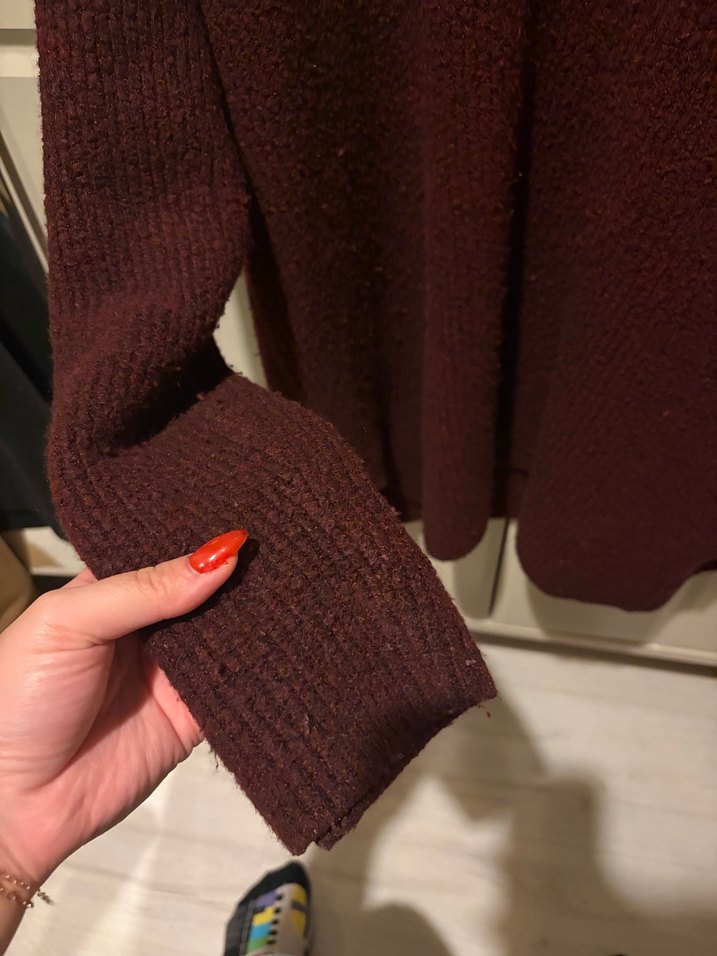 Bordo Balıkçı Yaka Örgü Kadın Kazak - Görsel 2