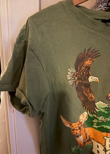 Kadın Baskılı Vintage Yeşil Tişört - Görsel 3