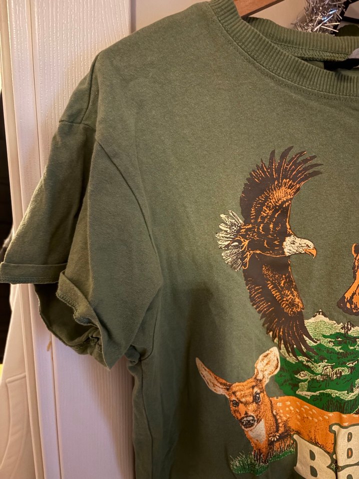 Kadın Baskılı Vintage Yeşil Tişört - Görsel 3