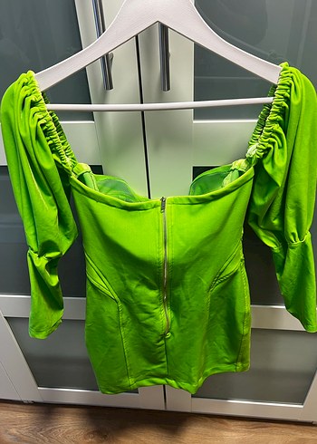 Yeşil Straplez Drapeli Mini Elbise - Görsel 4