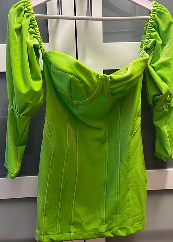 Yeşil Straplez Drapeli Mini Elbise - Görsel 2