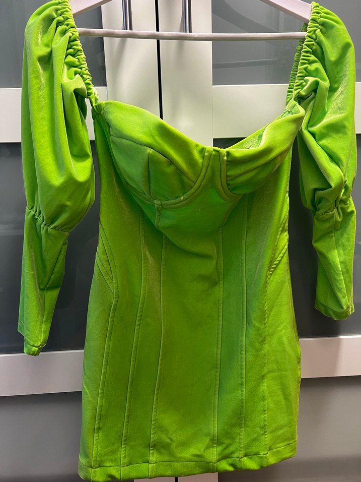 Yeşil Straplez Drapeli Mini Elbise - Görsel 2