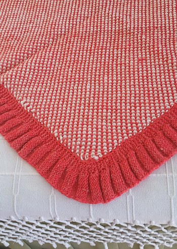 Kırmızı Bej 85x85cm Örgü Çocuk Battaniyesi - Görsel 2