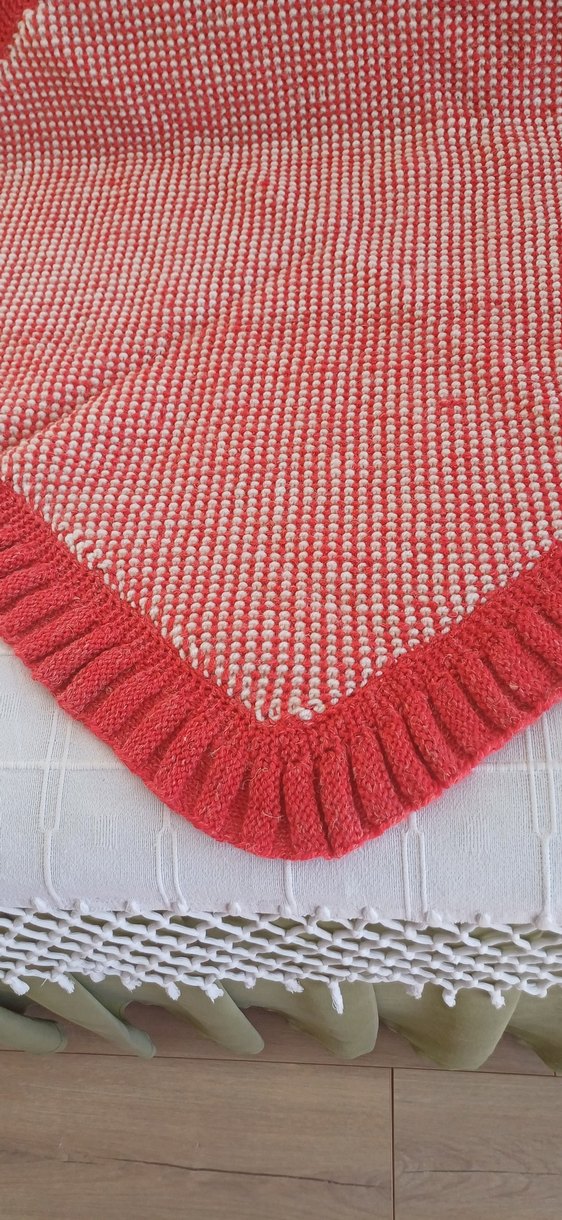 Kırmızı Bej 85x85cm Örgü Çocuk Battaniyesi - Görsel 2