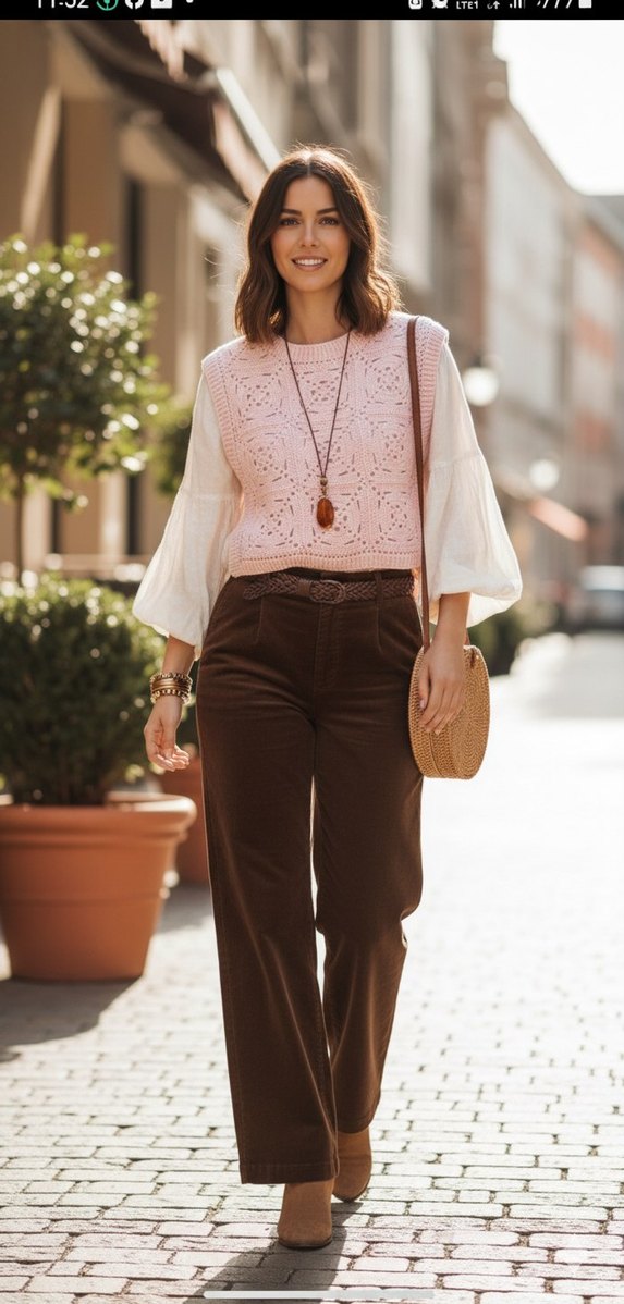 Pembe Dantel Detaylı Bohem Kadın Süveter - Görsel 3