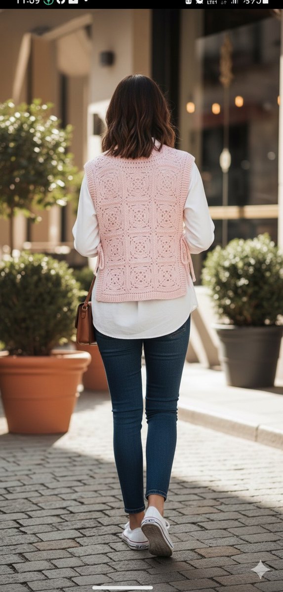 Pembe Dantel Detaylı Bohem Kadın Süveter - Görsel 5