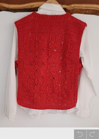 Nakışlı Kısa Kırmızı Triko Süveter - Görsel 3