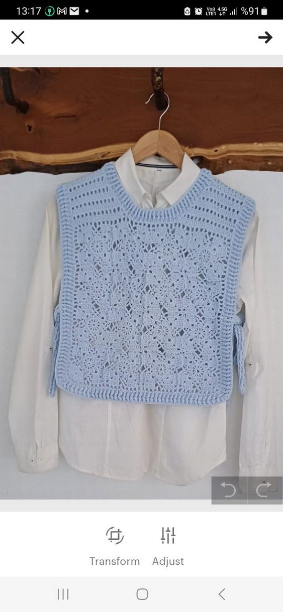 Nakışlı Mavi Kısa Örgü Süveter - Görsel 4