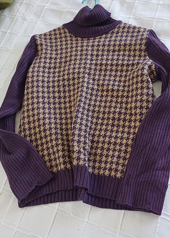 Açık Kahve Desenli Triko Yün Boğazlı Kazak  S/M Beden - Görsel 5