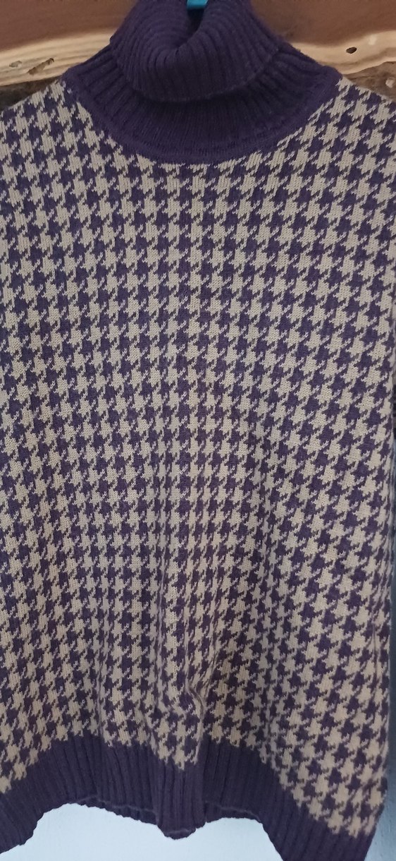 Açık Kahve Desenli Triko Yün Boğazlı Kazak  S/M Beden - Görsel 2